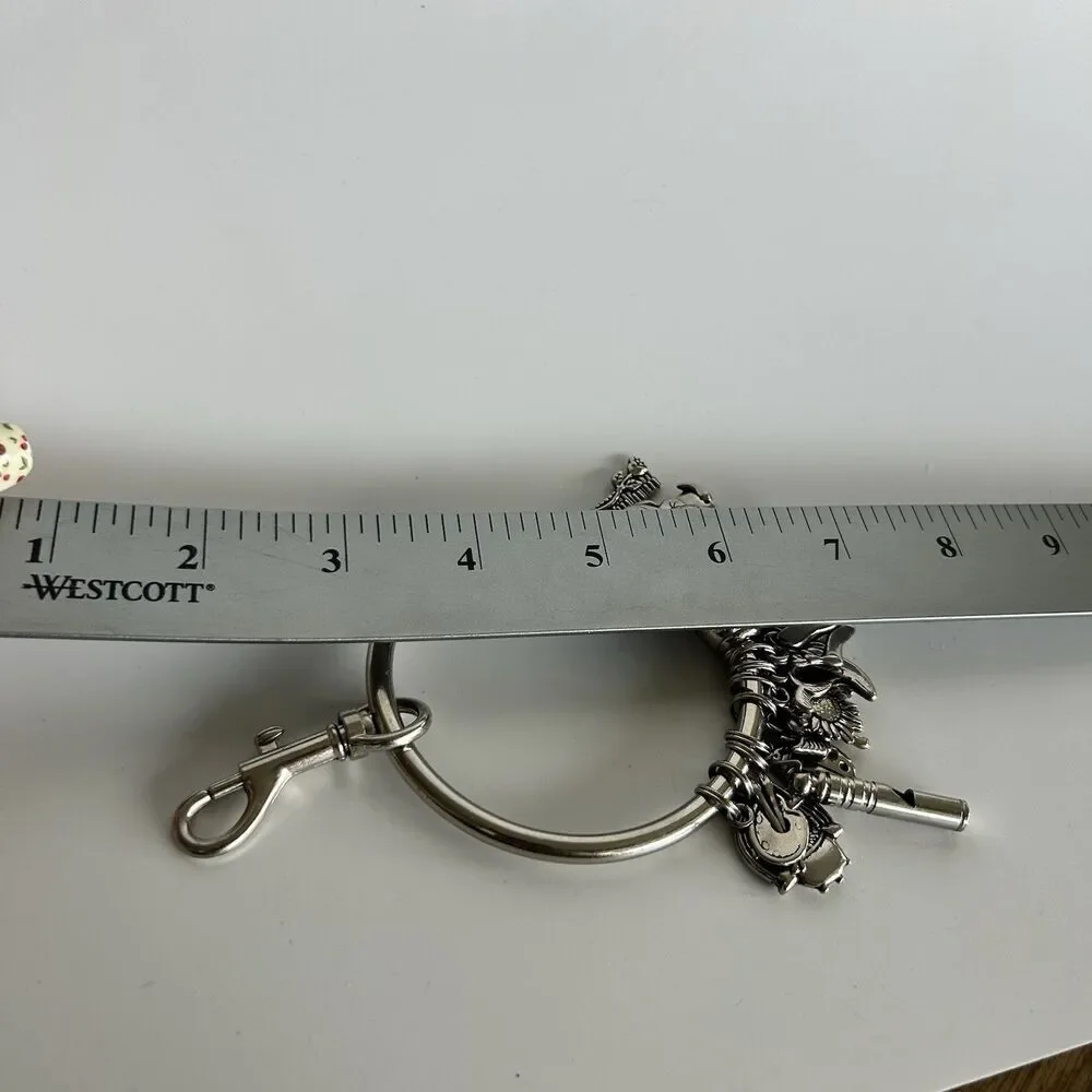 Green Rhino Key Bracelet Charm Holder Silver Tone Animals Flowers Key Ring